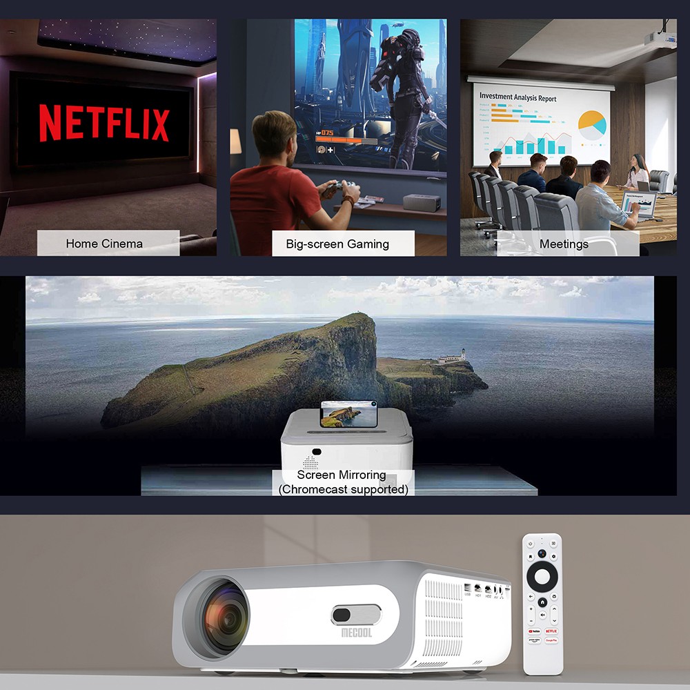 MECOOL KP1 Smart LCD Projector 700 ANSI Lumens 1902x1080P with Android 11 TV Stick Support Google Assistant - US Adapter