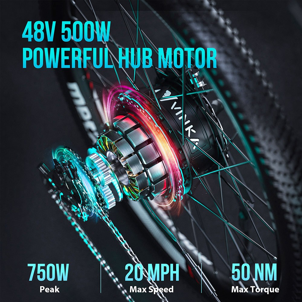 Metakoo C300 Mountain E-bike 27.5'' Tires 48V 500W Motor 10.4Ah Battery 32km/h Max Speed 30-40 Miles Shimano 21 Speed