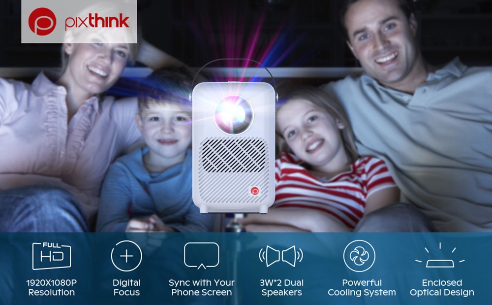 PIXTHING M1 LCD Projector Screen Mirroring, 1920 x 1080P 1500 LUXI, Native 1080P Home Movie Projector for Android/iPhone
