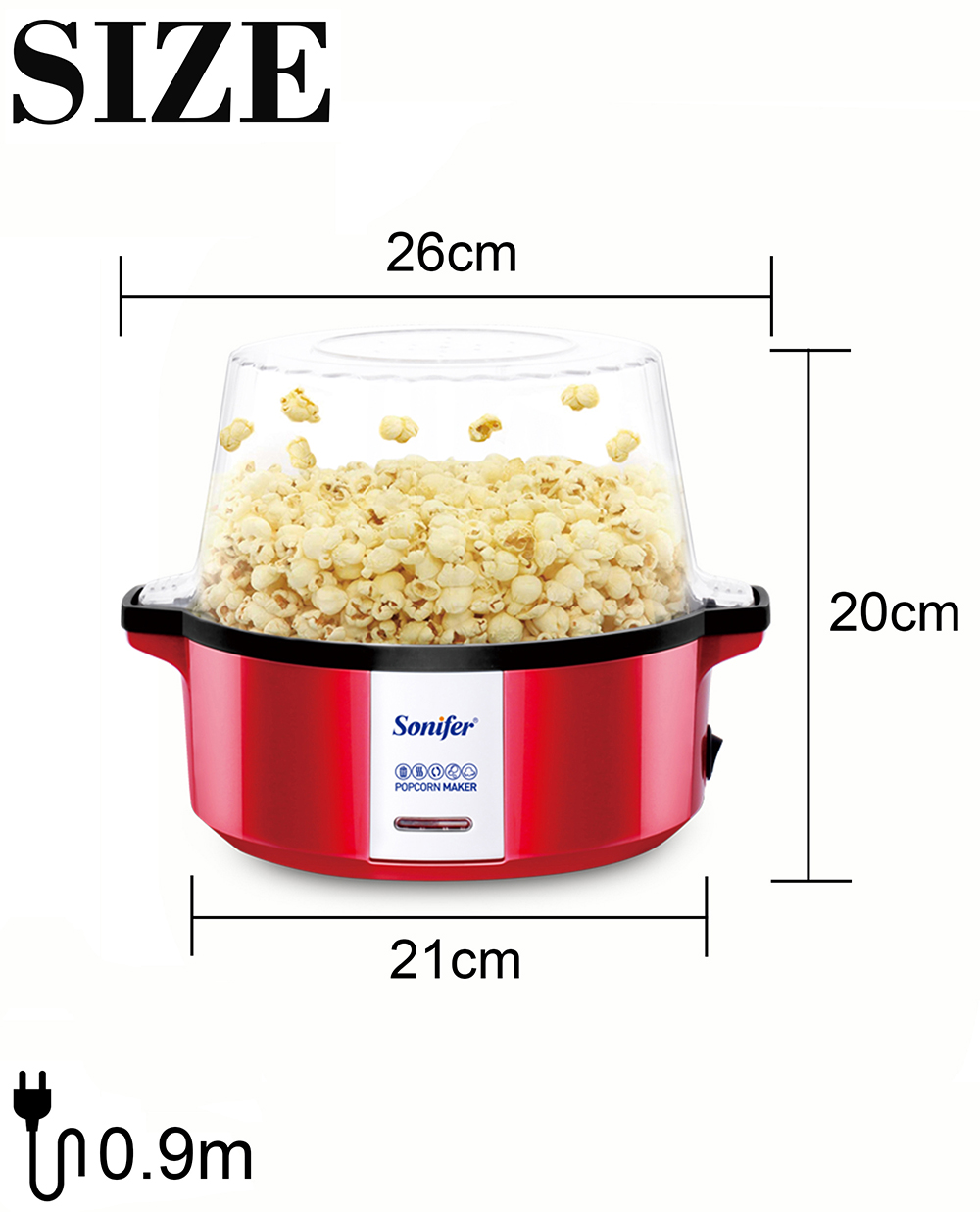 Sonifer SF4015 700W Household Popcorn Maker, Oil Hot Plate Electric Corn Machine, Fast Popping, Non-stick Coating