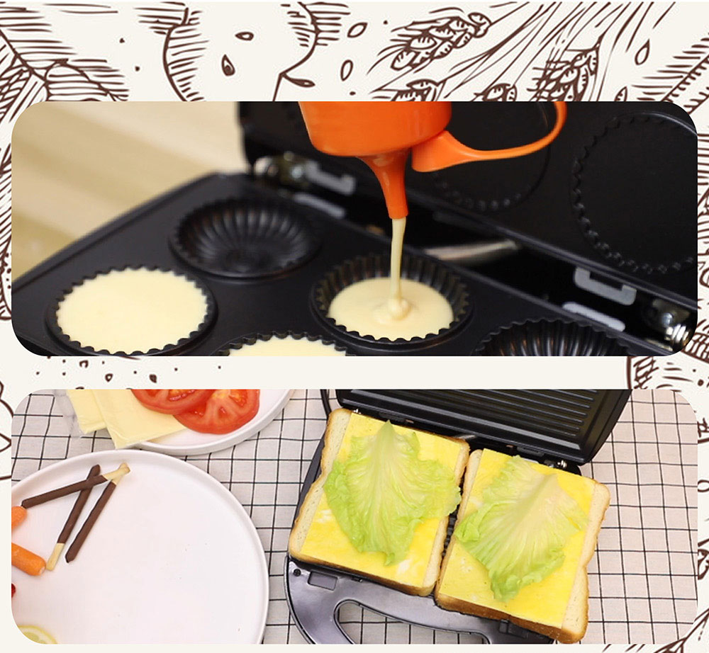 Sonifer SF6054 800W Electric Waffle Maker, 7-in-1 Grill Sandwich Cake Donut Panini Plate, Non-stick Waffle Machine