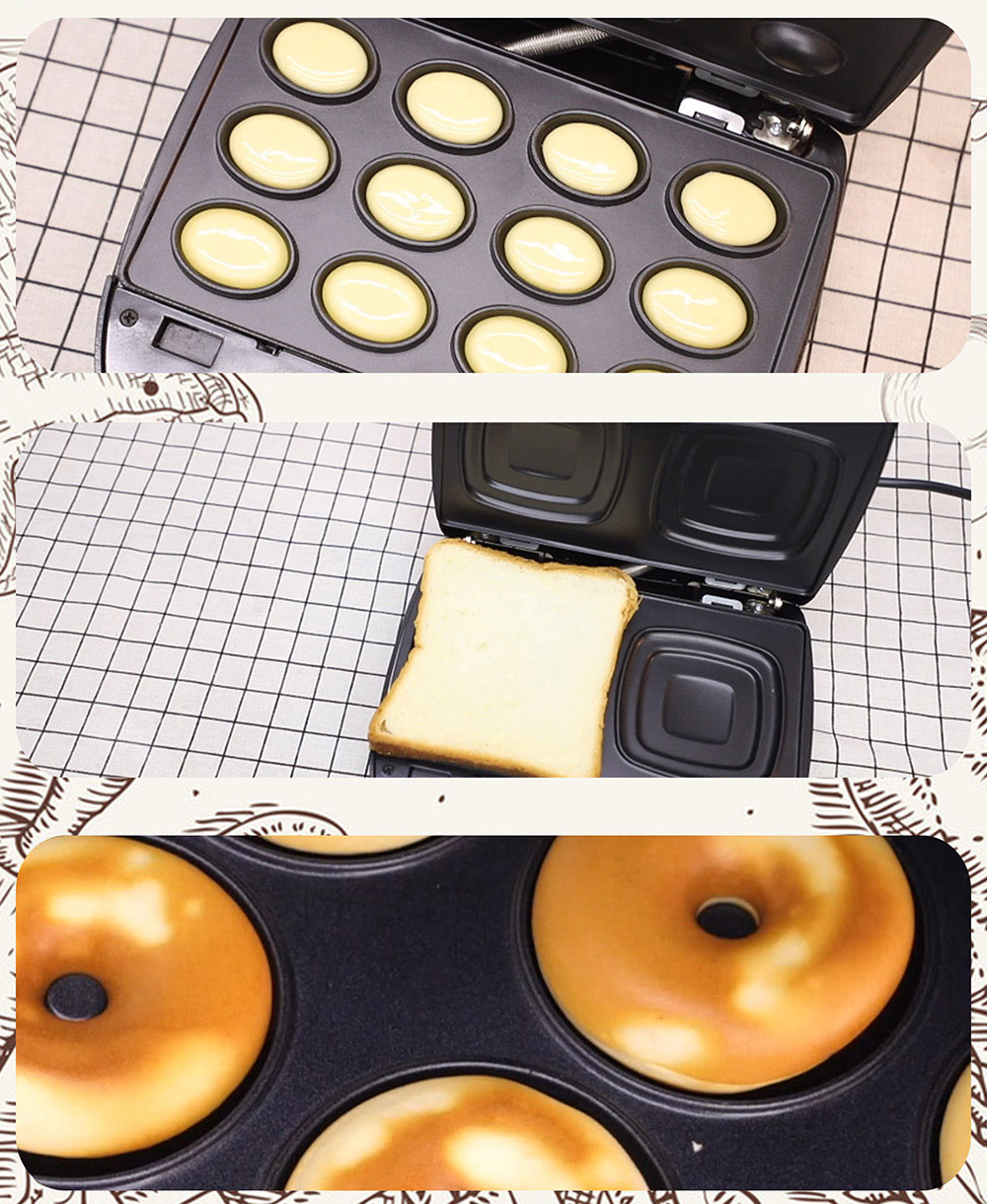Sonifer SF6054 800W Electric Waffle Maker, 7-in-1 Grill Sandwich Cake Donut Panini Plate, Non-stick Waffle Machine