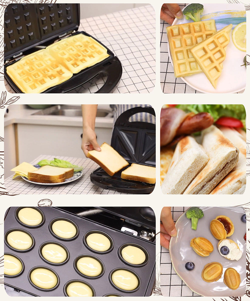 Sonifer SF6054 800W Electric Waffle Maker, 7-in-1 Grill Sandwich Cake Donut Panini Plate, Non-stick Waffle Machine