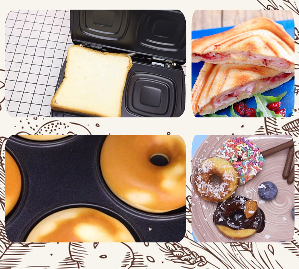 Sonifer SF6054 800W Electric Waffle Maker, 7-in-1 Grill Sandwich Cake Donut Panini Plate, Non-stick Waffle Machine