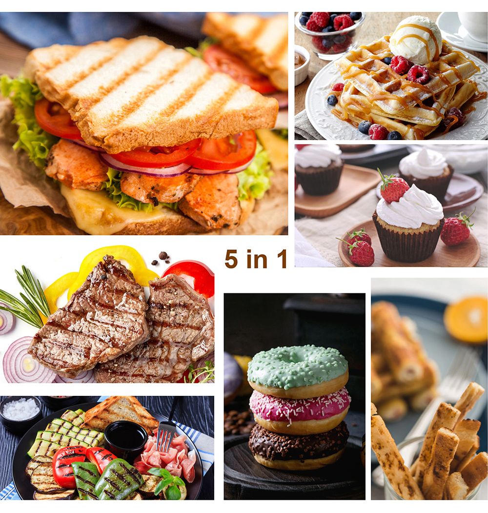 Sonifer SF6121 800W Electric Waffle Maker, 5-in-1 Cake Donuts Churros Barbecue Waffle Making Machine, Non-Stick Coating