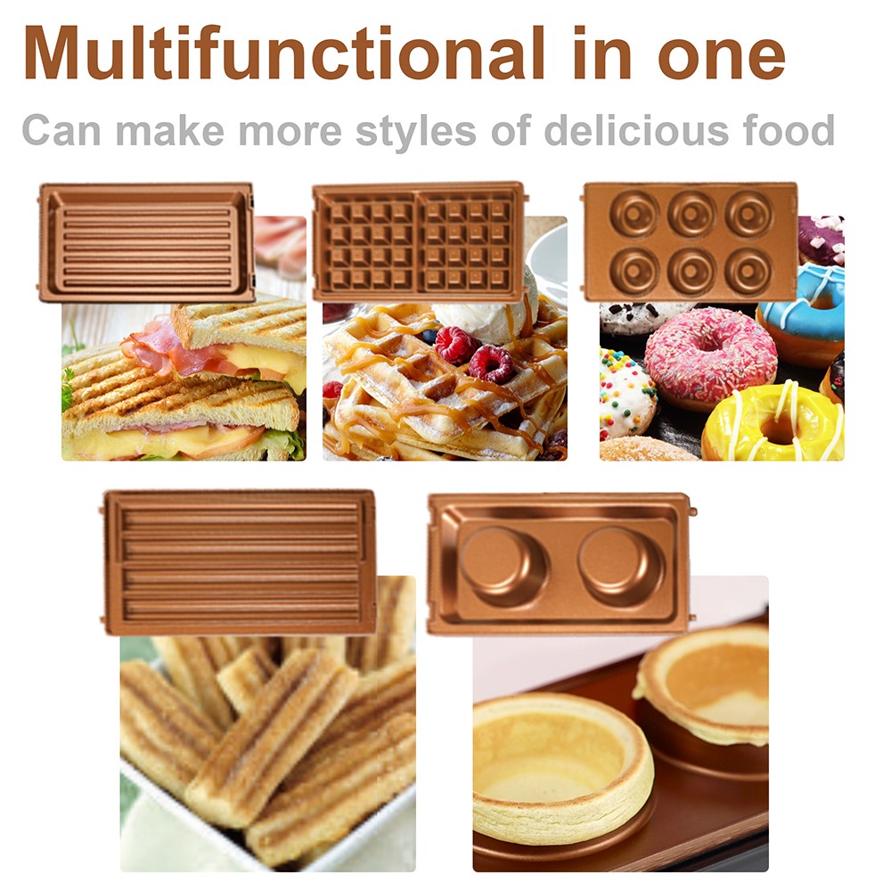 Sonifer SF6121 800W Electric Waffle Maker, 5-in-1 Cake Donuts Churros Barbecue Waffle Making Machine, Non-Stick Coating