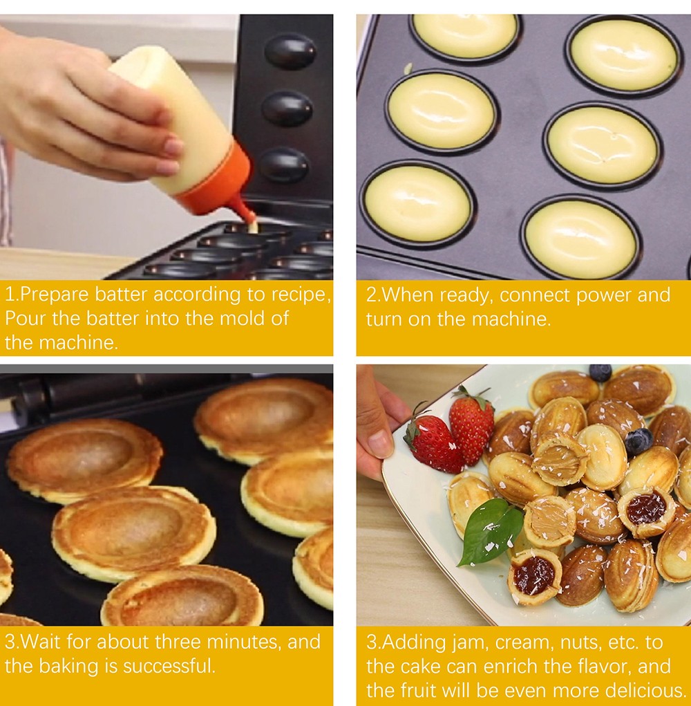 Sonifer SF6139 750W Electric Walnut Cake Waffle Maker, 12 Holes Nuts Plate, Non-stick Cooking Biscuits Making Machine