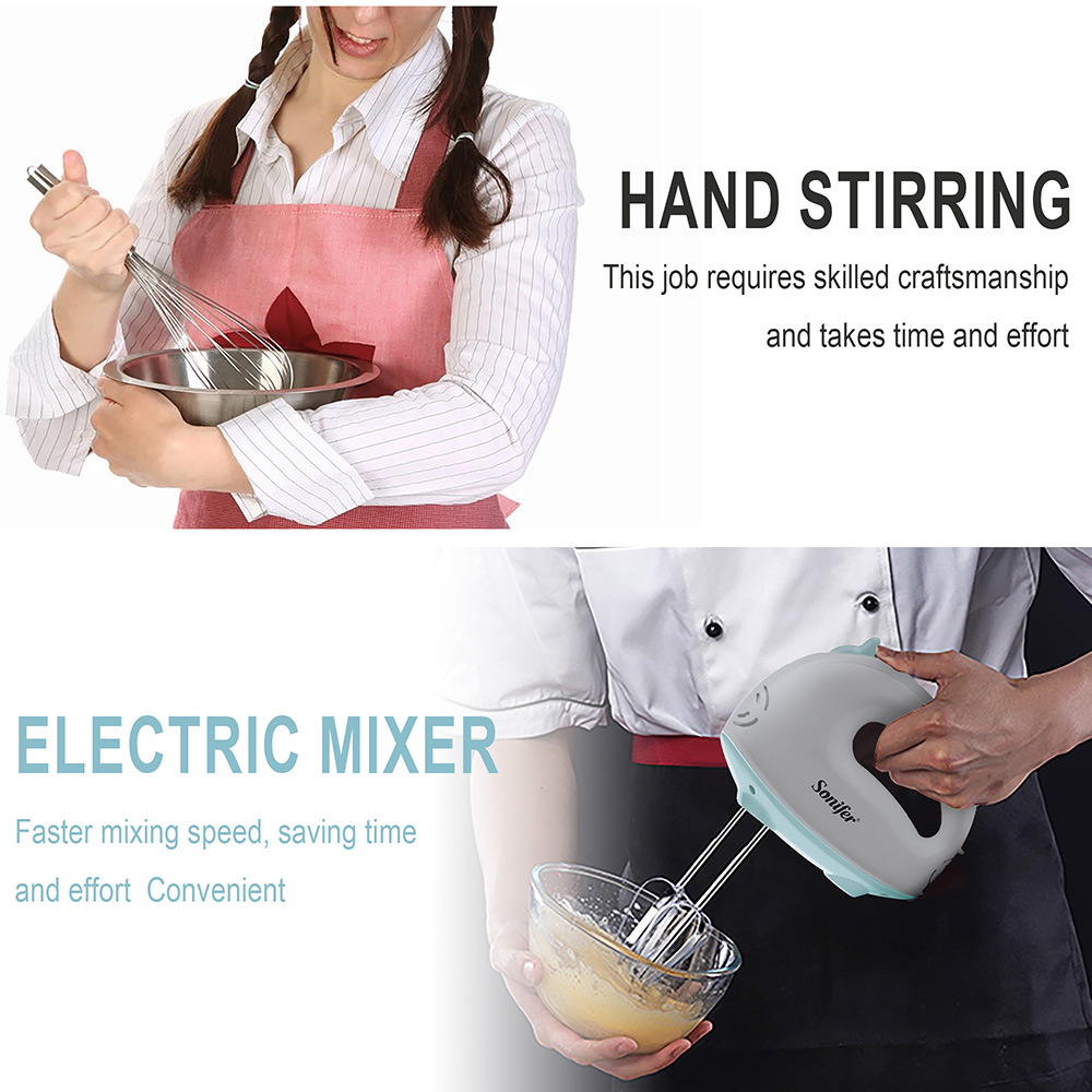 Sonifer SF7019 100W Electric Egg Whiskers, Cuisine Dough Mixer, Handheld Food Blender with Dough Hooks Egg Beaters