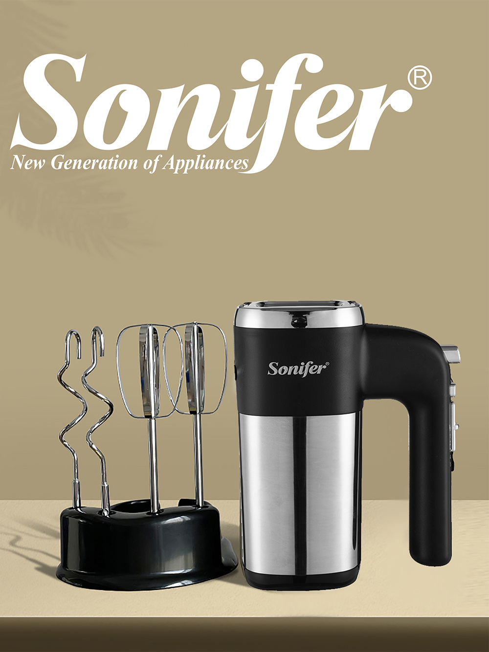 Sonifer SF7023 500W Electric Whisk Egg Beaters, 5-Gear Speed, Cuisine Dough Mixer, Double Hooks Handheld Food Blender