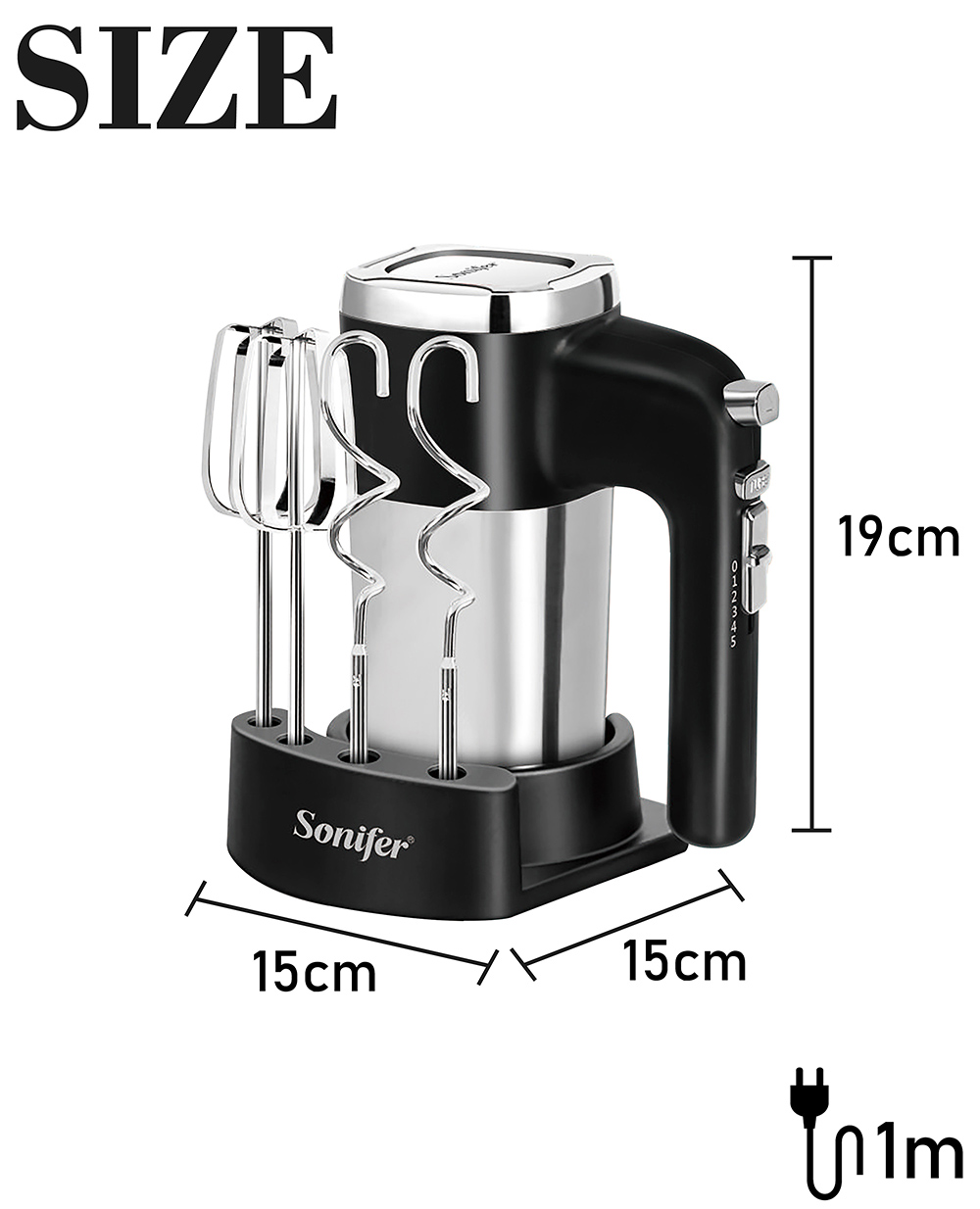 Sonifer SF7023 500W Electric Whisk Egg Beaters, 5-Gear Speed, Cuisine Dough Mixer, Double Hooks Handheld Food Blender