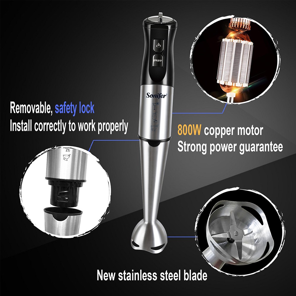 Sonifer SF8086 800W Electric Food Mixer Juicer, 10-in-1 Multi Food Blender, Stainless Steel Blender Meat Grinder Whisk