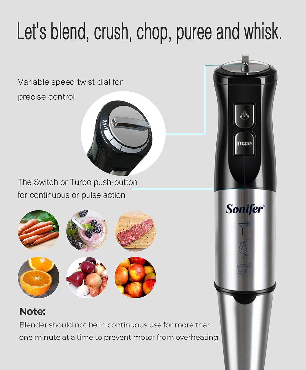 Sonifer SF8086 800W Electric Food Mixer Juicer, 10-in-1 Multi Food Blender, Stainless Steel Blender Meat Grinder Whisk