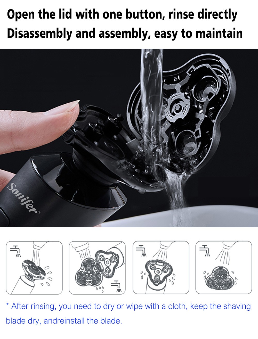 Sonifer SF9531 Electric Shaver, Men Razor Dry Wet Beard Trimmer, Portable Rechargeable Washable Shaving Machine