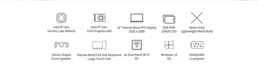 Teclast F7 Plus 3 Business Laptop Intel Celeron Gemini Lake N4120 Quad Core 14 Inch 1920*1080 8GB RAM 256GB SSD Black