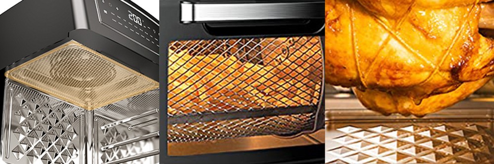 Calmdo AF-120CDEU 18 in 1 Air Fryer Toaster Oven Oil Free 1500W 12L/12.7QT Stainless Steel 360 Degree Air Circulation 18 Preset Functions Touch Control 10 Grill Accessories for Bake & Broil - Black