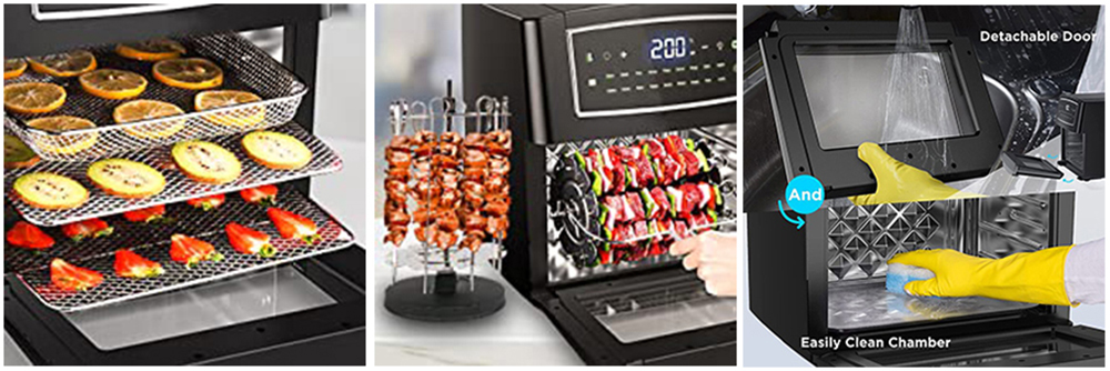 Calmdo AF-120CDEU 18 in 1 Air Fryer Toaster Oven Oil Free 1500W 12L/12.7QT Stainless Steel 360 Degree Air Circulation 18 Preset Functions Touch Control 10 Grill Accessories for Bake & Broil - Black