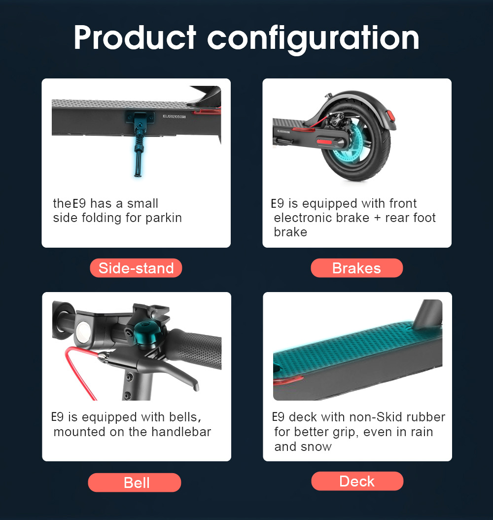 iScooter E9 Electric Scooter 7.5Ah Battery 350W Motor 8.5'' Pneumatic Tire 25km/h Max Speed 30km Range Black