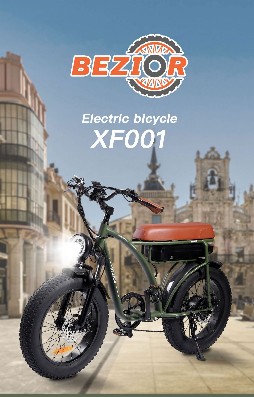 Bezior XF001 Retro Electric Bike 26 Inch 1000W Motor 12.5Ah 48V Battery Max Speed 45Km/h Max Load 120kg - Green