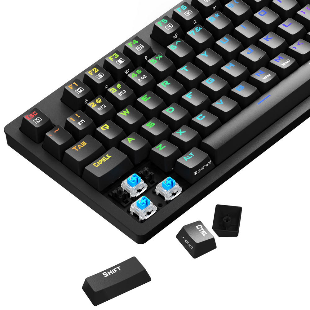 Redragon K598P-KBS RGB TKL Wireless Mechanical Keyboard Bluetooth/2.4Ghz/Wired Tri-Mode Blue Switch for Win/Mac - Black