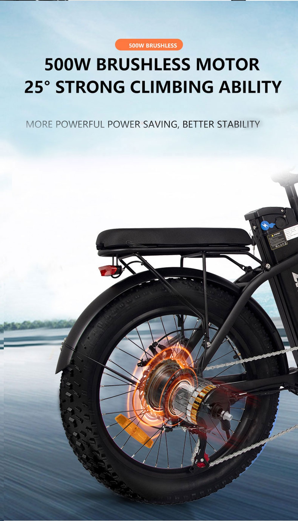 AVAKA BZ20 PLUS Electric Bike Foldable 500W Brushless Motor 15Ah Battery 100km Range 25km/h Max Speed-Spoked Wheel Black