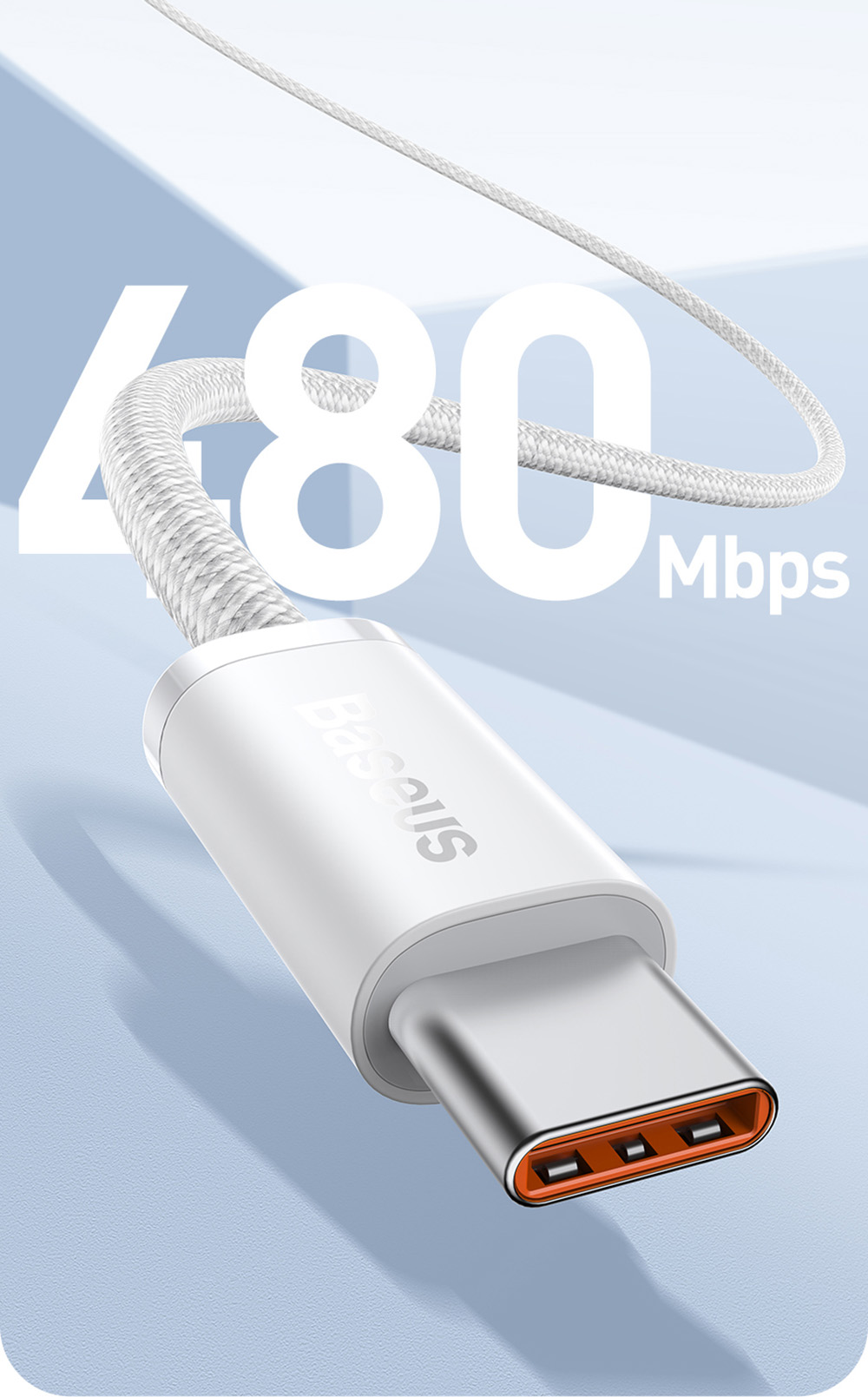 Baseus 100W 1m Quick Charge Cable, Type-C to Type-C Cable, PD Fast Charger Cord for Xiaomi Samsung Phone iPad - Blue