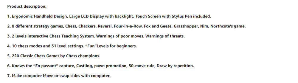Chess Touch Electronic Chess Game, Strategy Games Computer for Kids Improving Chess Skills, Portable Travel Chess