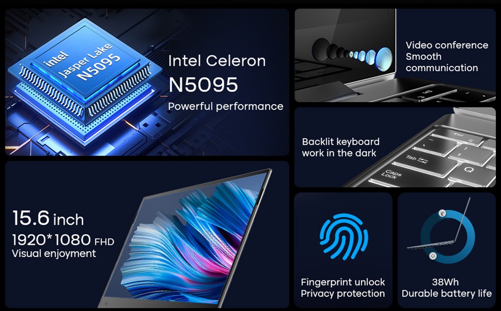 Daysky M11 15.6 inch Laptop Intel Celeron N5095 12GB LPDDR4 256G SSD 1080P FHD Windows 10 Pro - Red