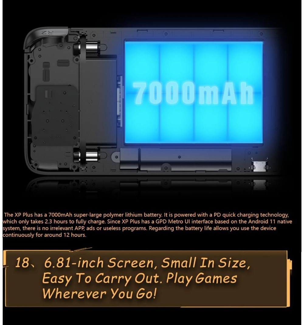 GPD XP Plus Game Console 6.81-inch Screen Android 11 Gamepad Tablet PC 6GB/256GB 1080*2400 Game Player - US Version