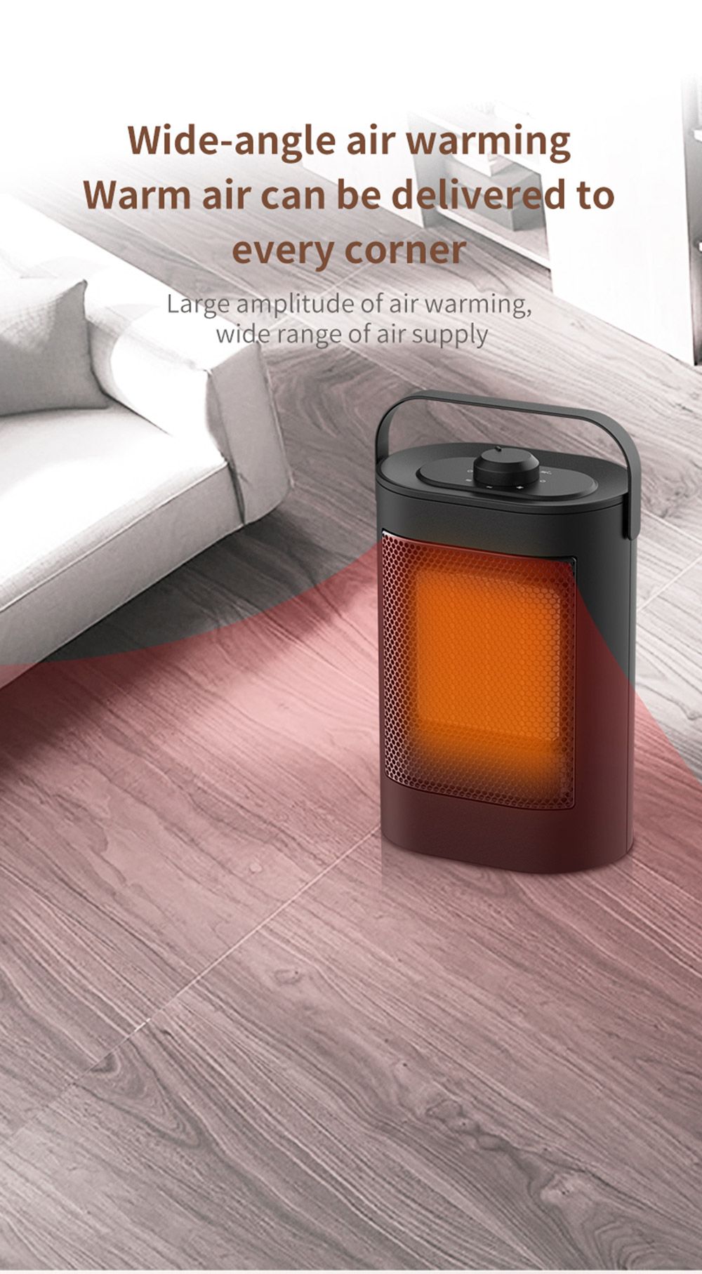 HQ-YND-900D 1500W Portable Vertical Mini Electric Heater, PTC Ceramic Flame Retardant Space Heater, 3-Gear Adjustment - EU Plug