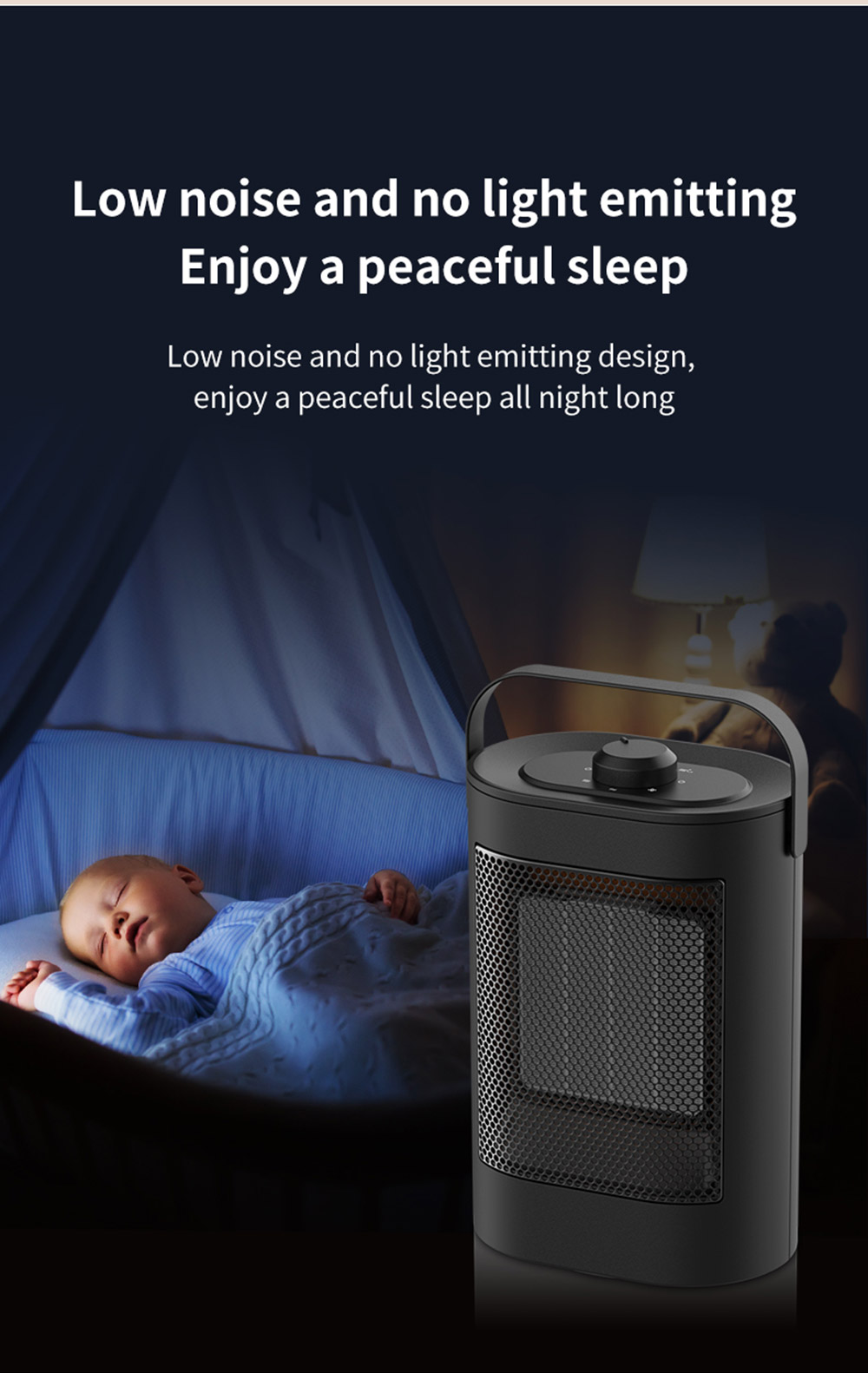 HQ-YND-900D 1500W Portable Vertical Mini Electric Heater, PTC Ceramic Flame Retardant Space Heater, 3-Gear Adjustment - EU Plug