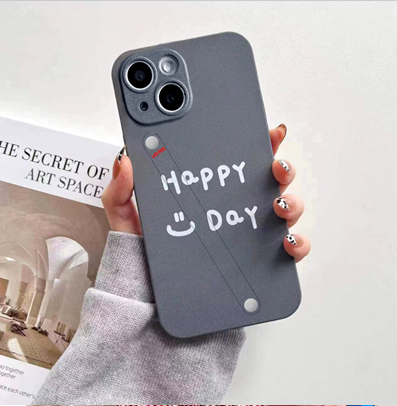 Happy Day English Finger Strap Phone Protective Shell for iPhone 13 - Grey