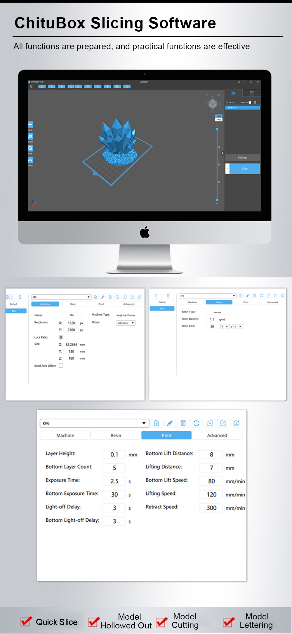 KINGROON KP6 Mono LCD Resin 3D Printer, UV Photocuring, 6.08' 2K Monochrome Screen, 50mm/h Max Speed, 129x82x180mm