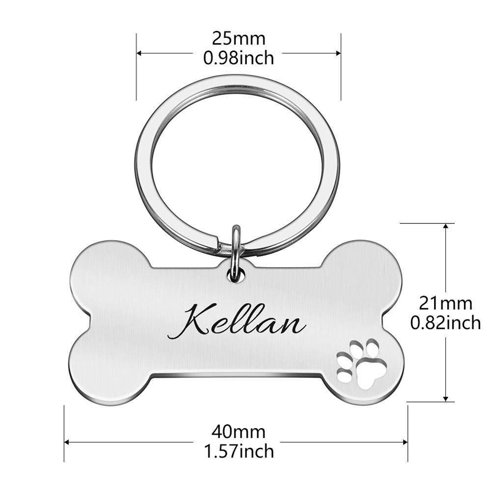Personalized Bone-Shaped Funny Pet ID Tag, 40mm*21mm, Engrave Pet Name, Stainless Steel Cat Puppy Dog ID Tag Pendant - Silver
