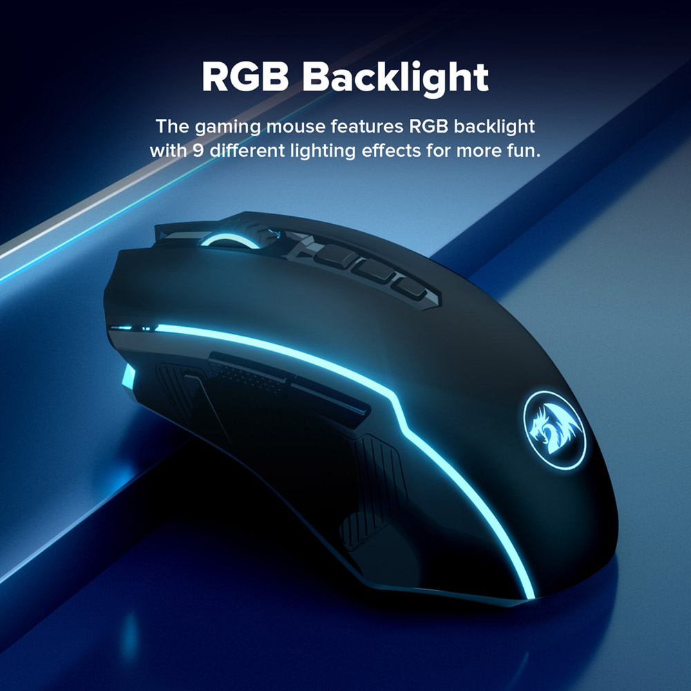 Redragon M910-KS RANGER LITE RGB 2.4G Wireless/Wired Double Modes Gaming Mouse 8000 DPI with Rapid Fire Buttons - Black