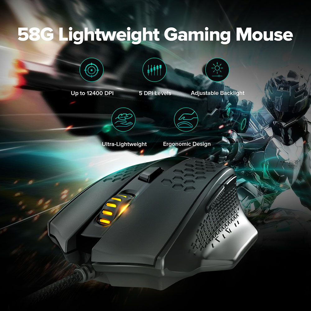 Redragon M722 Bomber 58g Ultra-Lightweight Wired Gaming Mouse 12400DPI 7 buttons Programmable - Black