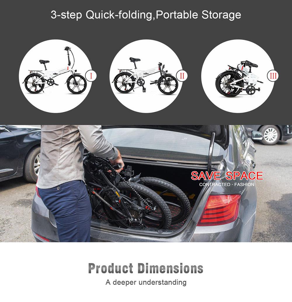 Samebike 20LVXD30-II Folding Electric Moped Bike 20'' Tire 48V 350W Motor 10Ah Battery 30km/h Max Speed - White