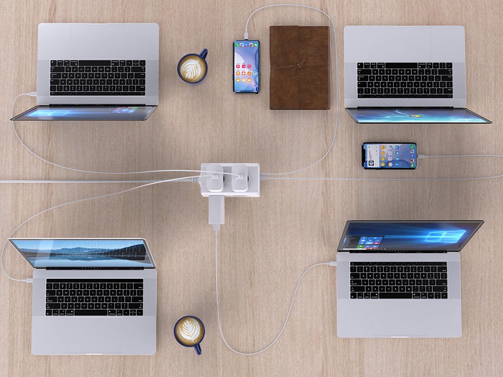 Sopend E08 Powercube Tower Power Strip Socket with Switch, EU Plug, 1.5m Extension Cord, 4 USB Ports, 6 Outlet - Blue