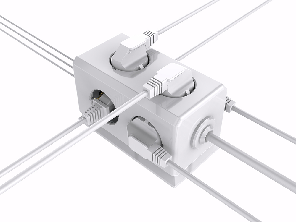 Sopend E08 Powercube Tower Power Strip Socket with Switch, EU Plug, 1.5m Extension Cord, 4 USB Ports, 6 Outlet - Blue