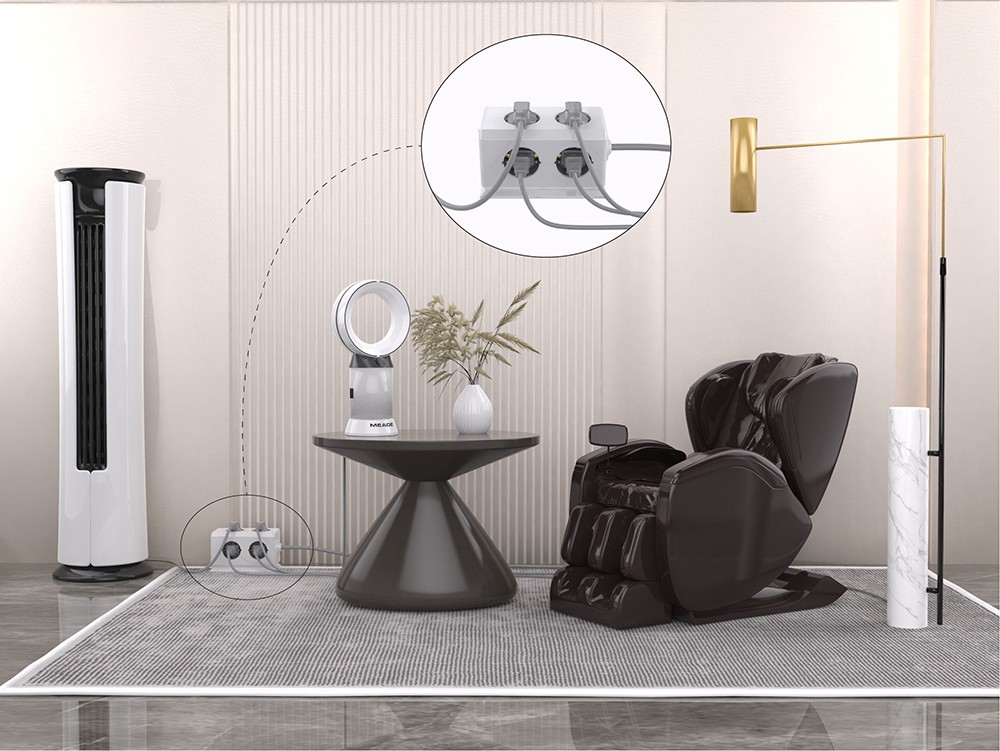 Sopend E08 Powercube Tower Power Strip Socket with Switch, EU Plug, 1.5m Extension Cord, 4 USB Ports, 6 Outlet - Blue