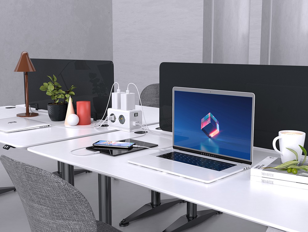 Sopend E08 Powercube Tower Power Strip Socket with Switch, EU Plug, 1.5m Extension Cord, 4 USB Ports, 6 Outlet - Blue