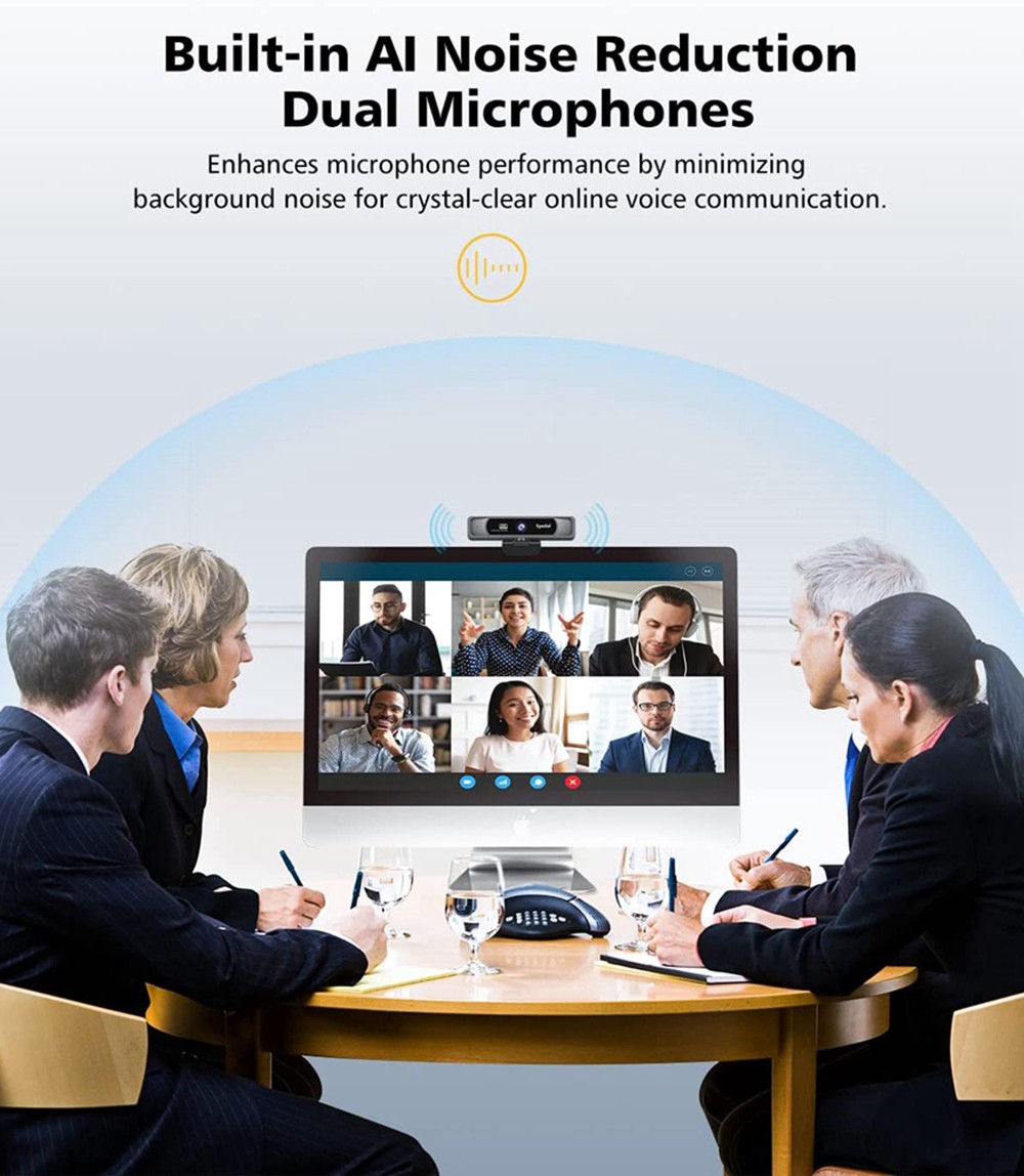 Spedal FF931 4K UHD Webcam with Built-in AI Noise Reduction Dual Microphones,120 Degree Wide Angle Zoomable Webcam