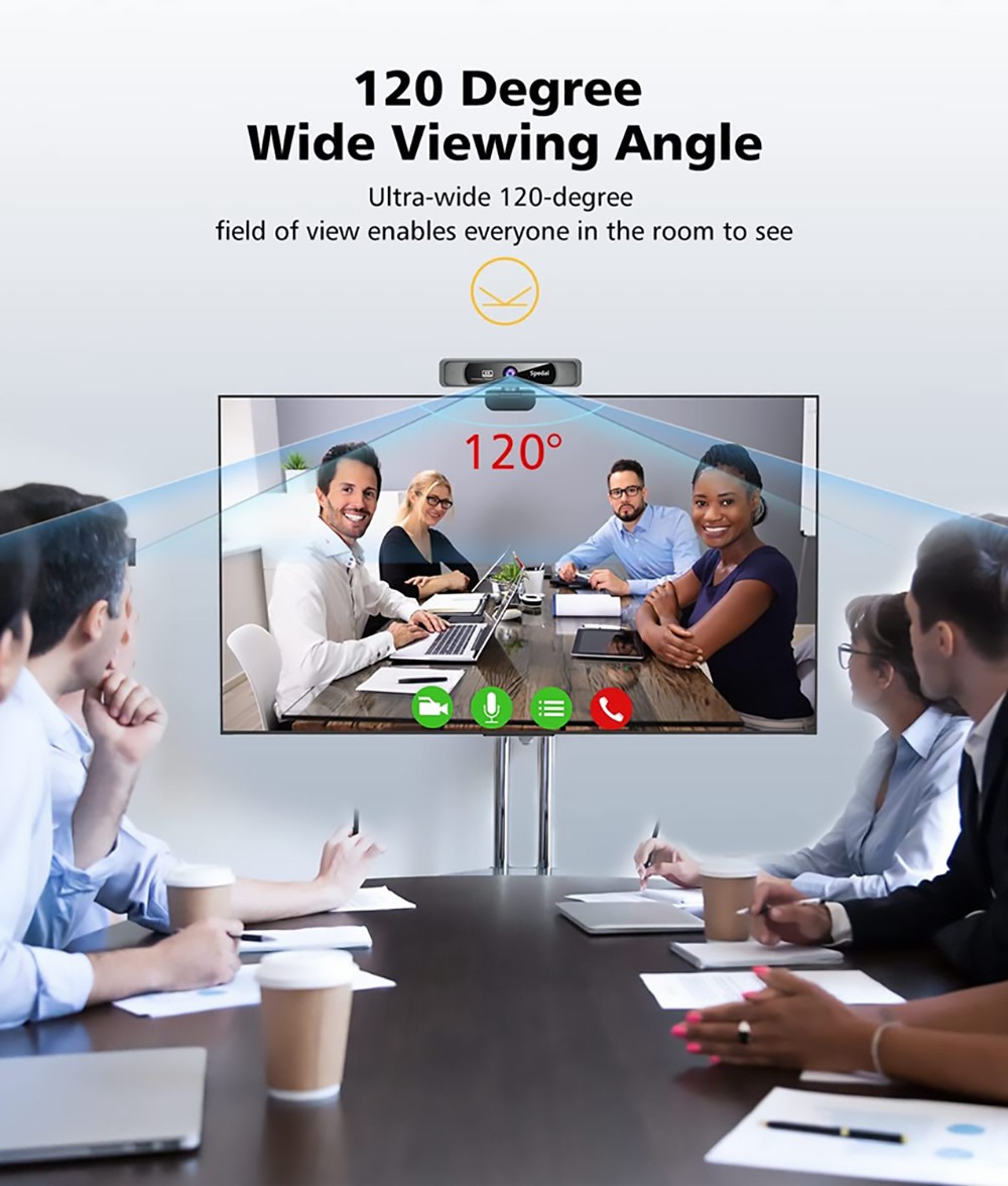 Spedal FF931 4K UHD Webcam with Built-in AI Noise Reduction Dual Microphones,120 Degree Wide Angle Zoomable Webcam