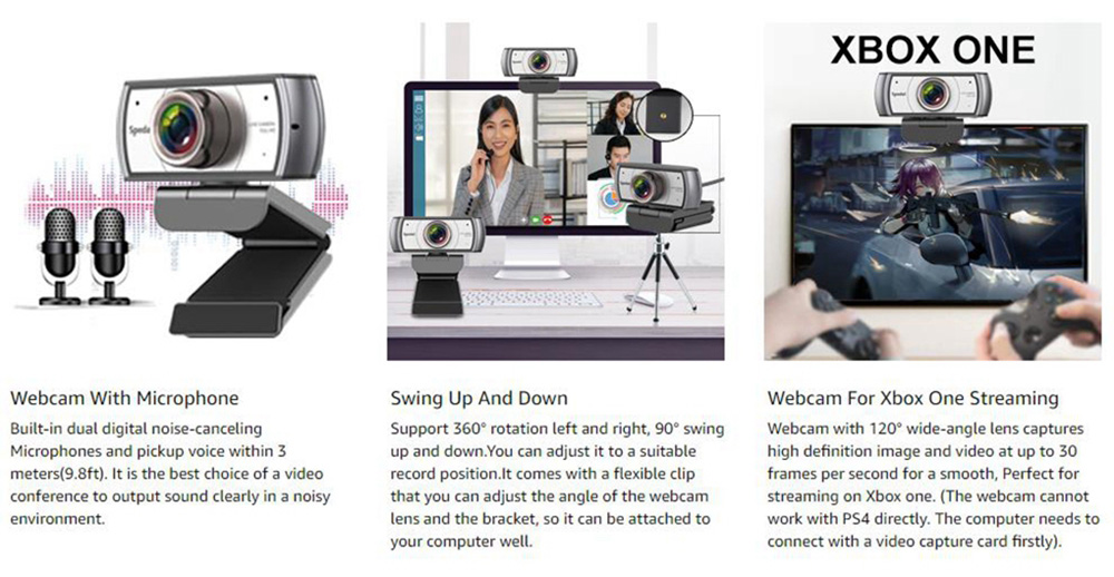 Spedal MF920 Pro Webcam 1080P FHD Live Camera with 120 Degree Wide-angle Lens Captures High Definition Image and Video