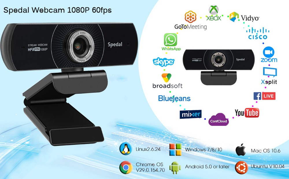 Spedal M934 Webcam 1080p HD 60fps with Microphone Spedal Software Webcam Laptop Desktop Mac USB, Pro Streaming Camera