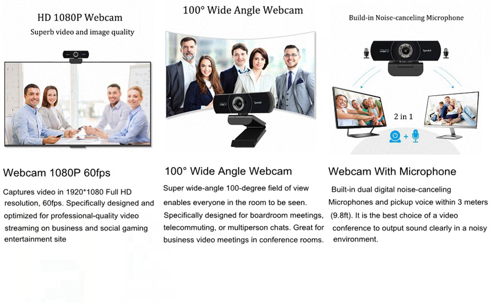 Spedal M934 Webcam 1080p HD 60fps with Microphone Spedal Software Webcam Laptop Desktop Mac USB, Pro Streaming Camera