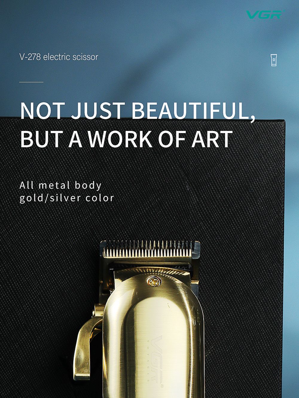 VGR V-278 Rechargeable Electric Hair Clipper, Cordless Hair Trimmer Haircut Machine, 2000mAh Battery, LED Display, 180min Runtime - Silver