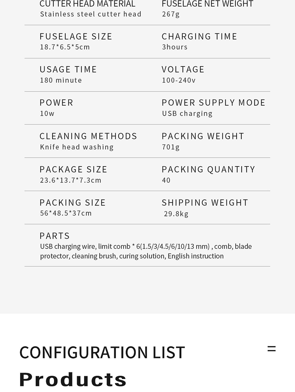 VGR V-278 Rechargeable Electric Hair Clipper, Cordless Hair Trimmer Haircut Machine, 2000mAh Battery, LED Display, 180min Runtime - Silver