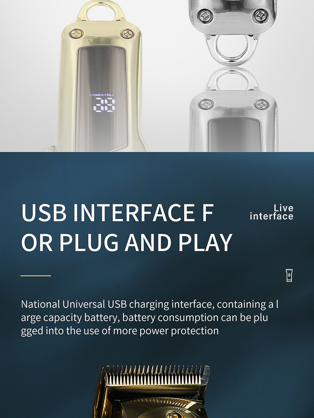 VGR V-278 Rechargeable Electric Hair Clipper, Cordless Hair Trimmer Haircut Machine, 2000mAh Battery, LED Display, 180min Runtime - Silver