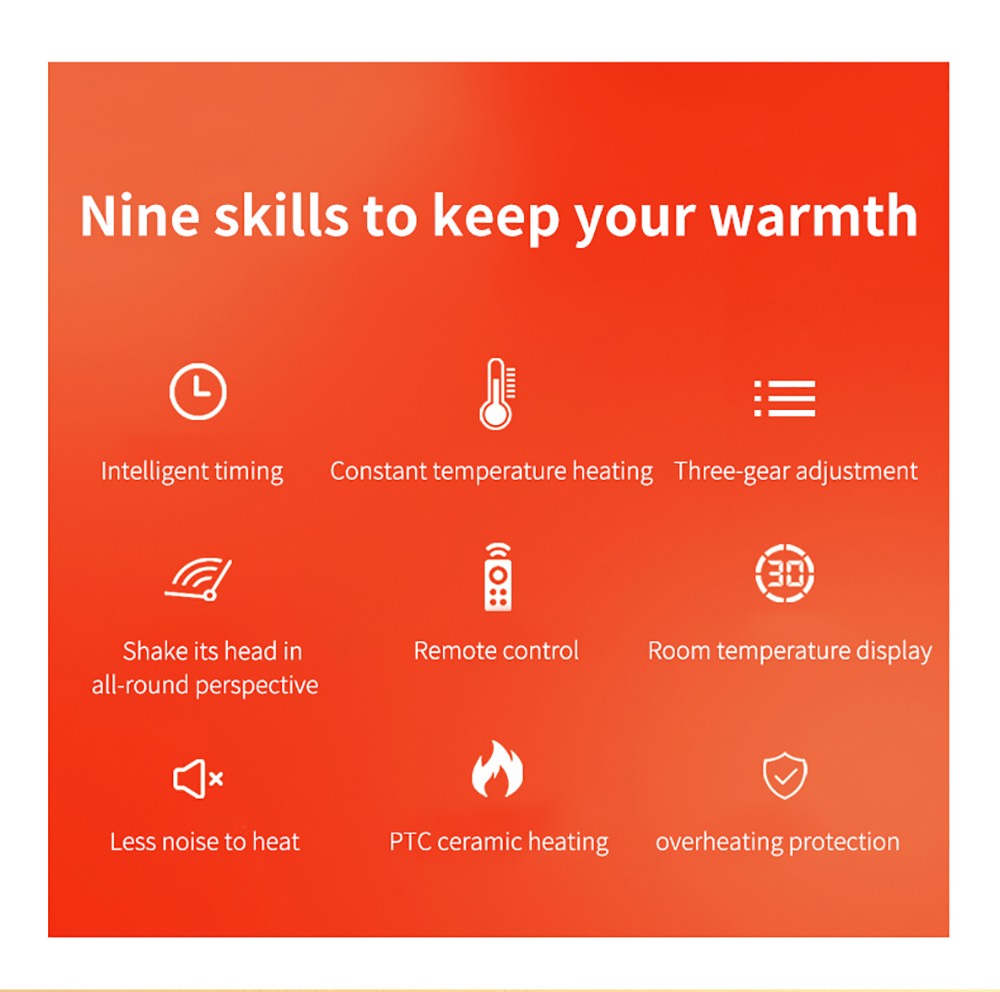 YND-1200D 1500W Desktop Mini Electric Heater, PTC Ceramic Space Heater, Remote Control, Touch Screen, 3-Gear Adjustment - UK Plug