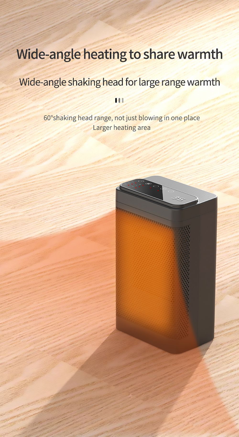 YND-1200D 1500W Desktop Mini Electric Heater, PTC Ceramic Space Heater, Remote Control, Touch Screen, 3-Gear Adjustment - UK Plug